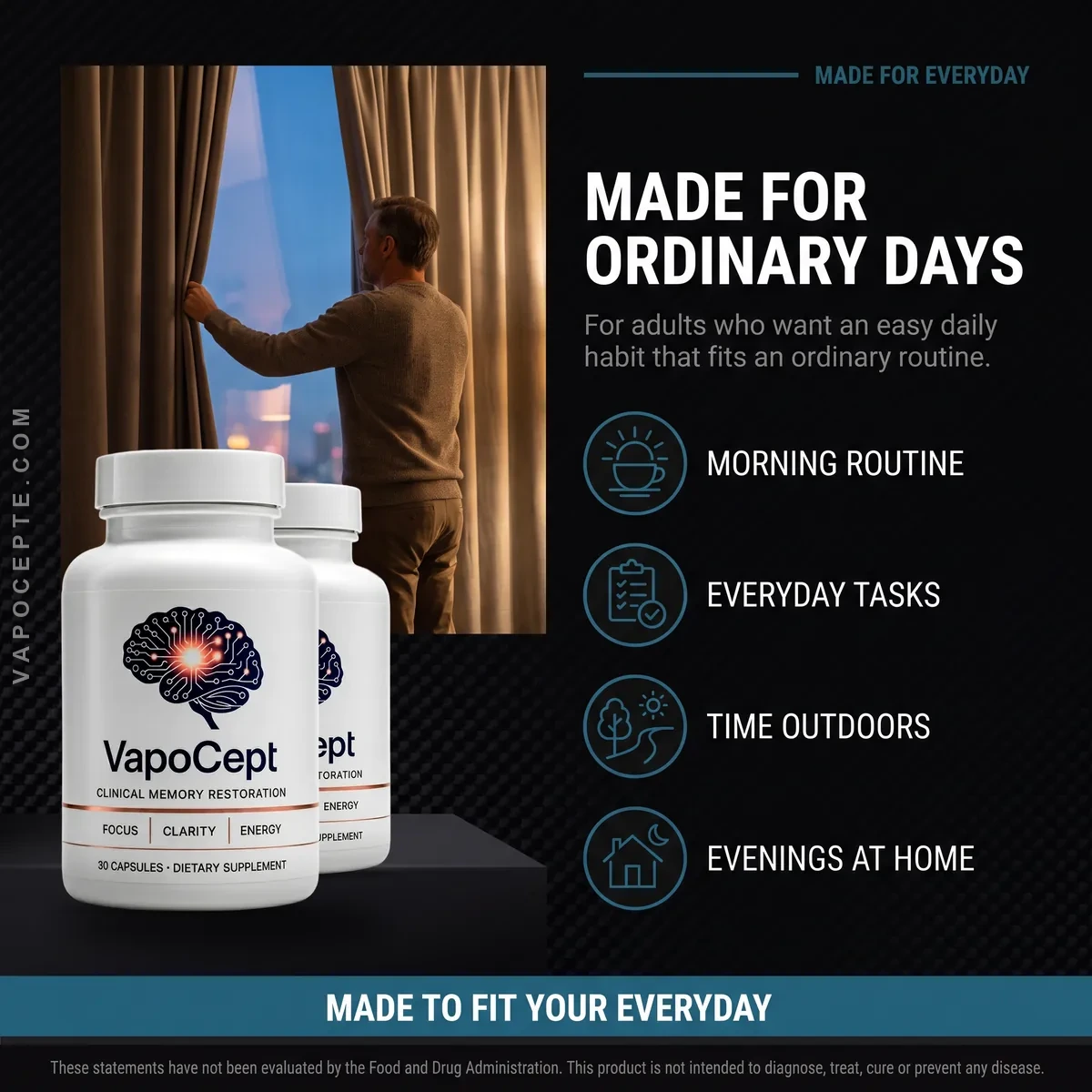 VapoCept is made for ordinary days: adults who want steadier focus and memory in everyday life
