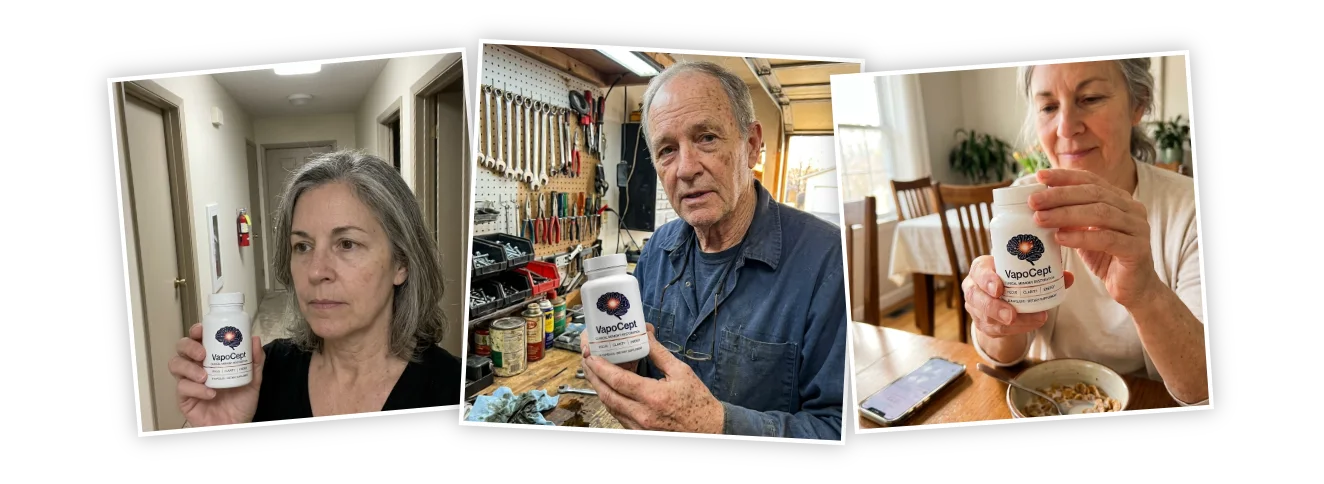 VapoCept customers holding their capsule bottles at home
