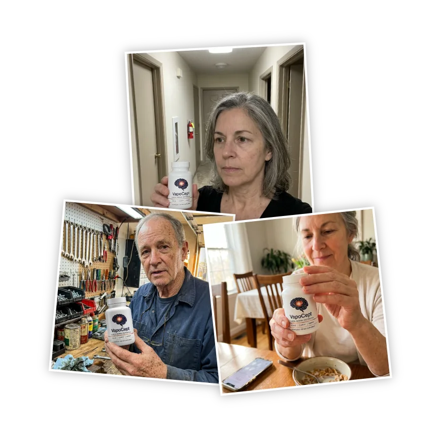VapoCept customers holding their capsule bottles at home